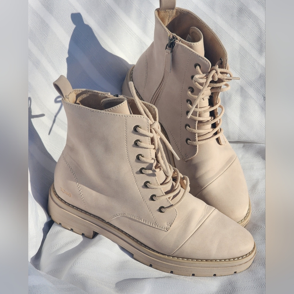 Toms Womens Alaya Faux Leather Combat/Lace-up Boots Shoes BHFO 8426 Size 10